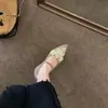 Zapatos Mary Jane de Puntera Puntiaguda con Elevación Interna de Gamuza para Mujer 2025 Primavera y Otoño Zapatos de Noche con Perlas Francesas con Falda
