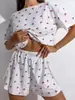 Conjunto de Pijama Feminino Europeu e Americano Moda Verão Duas Peças Manga Curta Shorts Estampa Jacquard em Estoque