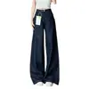 Jeans Wide Leg Versão A Azul Escuro Feminino Primavera Novo Tamanho Plus Size Menina Cheinha Solto Emagrecedor Corpo Pera Calças Preguiçosas