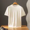 Camiseta de alta qualidade 100% caxemira pura, gola redonda, manga curta, malha fina, camada base para primavera e outono, estilo executivo