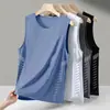 Chaleco de Seda de Hielo Cuello Redondo Secado Rápido Verano Holgado Talla Grande Camiseta Deportiva Estilo Casual para Hombre Delgado Exterior Sin Mangas