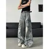Jeans de Trabajo Retro Americano con Graffiti para Hombre, Estilo Callejero Resistentes Lavados Rectos Adelgazantes Bolsillos Múltiples Pierna Ancha Pantalones Casuales
