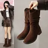 Botines Retro para Mujer Otoño 2026 Nuevo Estilo Otoño/Invierno Botas Marrones de Melaleuca Estilo Wasteland Ante Botas Vaqueras sin Cordones