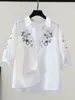 Camisa de mujer europea y americana transfronteriza de Amazon bordada de manga media para petite, nuevo estilo de verano, holgada, adelgazante, blusa elegante