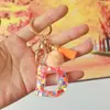 Chaveiros de letra com pompom estilo europeu e americano, chaveiros de letra em formato de coração de resina de cristal para meninas