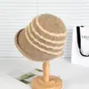 Chapéu de Pescador Tricotado Color Block Listrado para Mulheres, Longo na Frente e Curto Atrás, Emagrecimento Facial, Chapéu Bucket Quente para Passeios de Outono e Inverno, Versátil