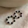 Anillo Trenzado Hecho a Mano con Hilo de Cuentas Redondas de Ágata Negra de Plata de Ley S925 Moda Trendy Coreana y Japonesa Anillo para el Viaje Diario para Mujeres