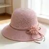 Sombrero de Paja Nuevo Estilo Primavera y Verano con Protección Solar para Mujer, Sombrero de Paja de Ala Ancha, Sombrero de Paja con Flores, Sombrero de Sol Plegable para Vacaciones en la Playa