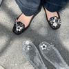 Sandálias Rasteirinhas Pretas Retrô Populares com Biqueira para Mulheres 2025 Novo Verão High-End Estilo Coreano Sapatos de Gelatina de Cristal