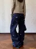 Marca de moda transfronteriza estilo americano, diseño curvo bordado de dibujos animados, nuevos jeans rectos casuales de pierna ancha lavables para hombres y mujeres
