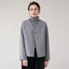 Casaco de Lã Simples Dupla Face Outono/Inverno 2026 para Mulheres, Curto com Decote V e Botões de Chifre, Jaqueta de Lã Pura Elegante e Minimalista