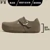 Em estoque~ Versão em couro bovino com aumento interno de altura, sola grossa, totalmente fechada, mocassins casuais slip-on estilo Birkenstock feminino