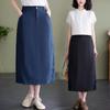 Falda de lino de primavera y otoño de tiro real, estilo Mori, estilo artístico retro japonés, falda de lino de algodón de longitud media, falda informal suelta