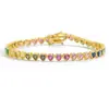 Corrente de Tênis Colorida em Formato de Coração Estilo Europeu e Americano Pulseira Hip-Hop Totalmente Cravejada Zircônia Joias Personalizadas da Moda em Formato de Coração Disponível para Dropshipping