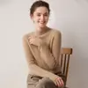 Suéter minimalista de lujo ligero 100% cachemir puro para mujer, cuello semialto, corte ajustado, prenda base de punto sin costuras de una sola pieza