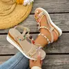 Sandalias de Cuña Boca de Pez para Mujer 2026 Estilo Étnico para Dama Sandalias de Suela Gruesa Transfronterizas Talla Grande Verano con Cuentas Cuña Negra