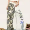 Calça cargo camuflada estilo retrô americano de perna larga para mulheres, calça longa casual reta solta, calça de moletom esportiva da moda de marca para street dance hip-hop