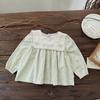 Camisa de Otoño Ins Cutemily con Cuello de Solapa Verde Floral Bordada con Volantes para Bebé Niña Camisa de Muñeca Fresca de Manga Larga