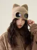 Invierno Nueva Moda Orejas de Gato Suéter de Punto Gorro Gafas de Aviador Sombrero de Lana Forro Polar Cálido Protección para los Ojos Gorro para el Frío