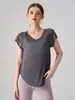 Cubierta de yoga cruzada con cuello en V, ropa deportiva holgada para Pilates, running y fitness, camiseta deportiva de manga corta transpirable, de secado rápido y que absorbe la humedad para mujer
