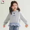 Sudadera de primavera para niña 2026 nuevo estilo patchwork a cuadros con cintura de encaje, sudadera casual de dibujos animados de moda