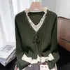 Blusa Estilosa Falsa de Duas Peças com Borda Franzida para Mulheres, Outono e Inverno, Única Versátil Slim-Fit Elegante com Laço