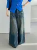 Então, Jeans Full Score Jeans Retrô Coreano Lavado Solto para Mulheres, Calça Longa Casual Reta de Cintura Alta Z630