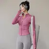 Jaqueta Cardigan Esportiva de Yoga com Zíper de Secagem Rápida Feminina Jaqueta de Corrida Fitness Manga Longa Top Alta Elasticidade Respirável Roupa Esportiva de Treinamento