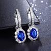 Nuevo producto arete de aro de diamantes completos simulación zafiro rubí turmalina aretes moda femenina color tesoro joyería para la oreja al por mayor
