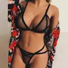 Lencería Sexy Europea y Americana Comercio Exterior para Mujer Sexy de Tres Puntos Malla Transparente con Tirantes Conjunto de Dos Piezas de Sujetador y Bragas 1588