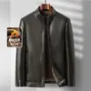 Chaqueta Gruesa de Cuero Forrada de Polar para Hombres de Mediana Edad y Mayores, Abrigo de Cuero Casual con Cuello Alto, Chaqueta de Cuero Cálida de Invierno para Papá