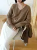 Estilo Sencillo y Perezoso, Suéter de Lana Sin Costuras Suelto y Suave, Top de Manga Larga Cepillado de Corte Tridimensional 02185