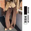Calça Larga de Veludo Cotelê Cinza Estilo Coreano para Mulheres, Novo Design Outono 2026, Calça Longa Casual Solta de Cintura Alta Emagrecedora