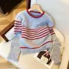 Suéter de Gola Redonda Listrado de Malha Avançada Preguiçosa Contraste Feminino Outono e Inverno Estilo Coreano Peça Solta Macia Cera Top de Tricô