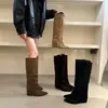 Nova coleção Outono/Inverno 2026 da Bianlade: sem estilo retrô, botas de corte justo, camurça, bico fino, estilosas, botas longas, estilo americano