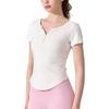 Conjunto de Yoga Versátil com Gola Polo Aberta Camiseta Feminina Verão Roupa Externa Macia Respirável Elástica Ajustada Conjunto de Yoga Top de Manga Curta