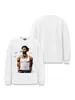 Camiseta de Manga Larga Oversize con Hombros Caídos Lavada Estilo Retro Americano Estampado Directo para Hombre