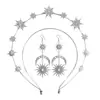 Pendientes Europeos y Americanos Transfronterizos Estilo Barroco Personalizado de Sol y Luna Combinación de Diadema de Seis Puntas Doble Capa con Diamantes y Brillantes