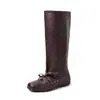 Botas femininas de couro com cadarço vintage e solas grossas, botas longas over-the-knee empilhadas, bico quadrado, cano alto, botas de cavaleiro emagrecedoras