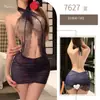 Lingerie Sexy com Gola Halter Renda Uniforme de Secretária, Camisola Sedutora Justa, Vestido Bodycon Sexy 7627