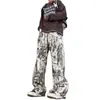Pantalones de chándal pesados estilo americano tie-dye para hombre, tendencia otoño e invierno, para pareja, holgados, retro, de pierna recta, pierna ancha, casual, deportivos, largos