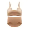 Conjunto de Sutiã e Calcinha Finos Sem Costura para Mulheres, Estilo Regata com Decote V e Borda Ondulada Roupa Íntima Sem Costura