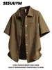 Camisa de Manga Curta de Verão para Homens, Fina, Solta, Tamanho Grande, Jaqueta Casual com Lapela, Fresca e Estilosa, Camisa de Bolha de Alta Qualidade para Homens