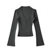 25 Principios de Primavera Nuevo Estilo Coreano Spice Girls Sexy Scrub de Doble Cara Cuello en V Ajustado Micro Camiseta Básica de Manga Larga
