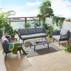 Sofá de exterior, patio, jardín, balcón, ocio al aire libre, juego de sofá de mimbre y mesa de centro, impermeable y resistente al sol, adecuado para casas de huéspedes