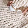 Manta de Tricô Grossa Feita à Mão Transfronteiriça, Manta de Tricô Outono e Inverno, Manta de Lã Personalizada, Manta de Fio Grosso para Aquecimento