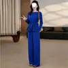 2026 Europa Sudeste Asiático Transfronteiriço Novo Cor Sólida Manga Longa Amarrar Top Cintura Alta Moda Casual Conjunto Mulheres Atacado