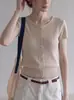 Camiseta de punto chic de manga corta estilo coreano para mujer, cárdigan fino y elegante de verano, top ajustado
