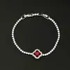 Nuevo Pulsera de Broche de Cuatro Hojas Redondo Completamente Diamantado Micro Pavé de Circonita Cadena de Tenis Diseño de Nicho