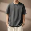 Camiseta Patchwork Pesada Manga Curta Estilo Americano para Homens, Verão 2026 Simples Solta Gola Redonda Tendência Cor Sólida Top